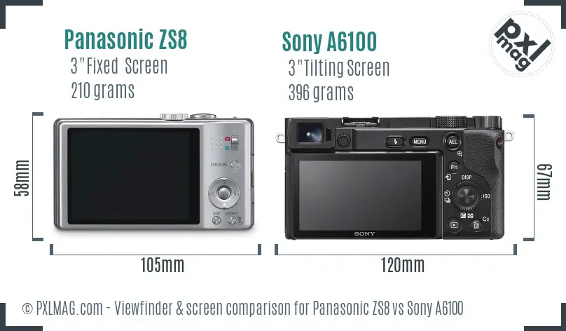 Panasonic ZS8 vs Sony A6100 Screen and Viewfinder comparison