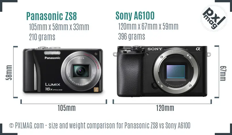 Panasonic ZS8 vs Sony A6100 size comparison