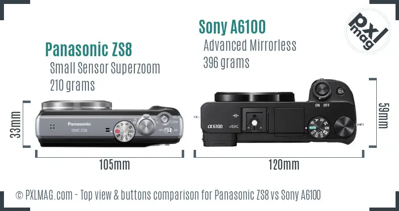 Panasonic ZS8 vs Sony A6100 top view buttons comparison