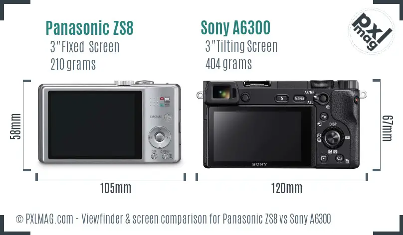 Panasonic ZS8 vs Sony A6300 Screen and Viewfinder comparison Panasonic ZS8 vs Sony A6300 Screen and Viewfinder comparison