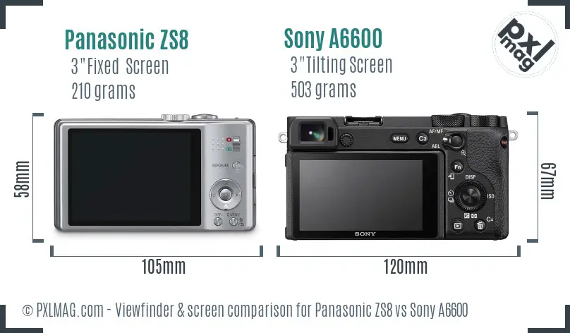 Panasonic ZS8 vs Sony A6600 Screen and Viewfinder comparison