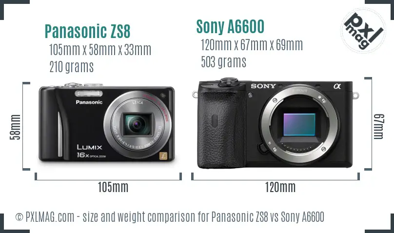 Panasonic ZS8 vs Sony A6600 size comparison