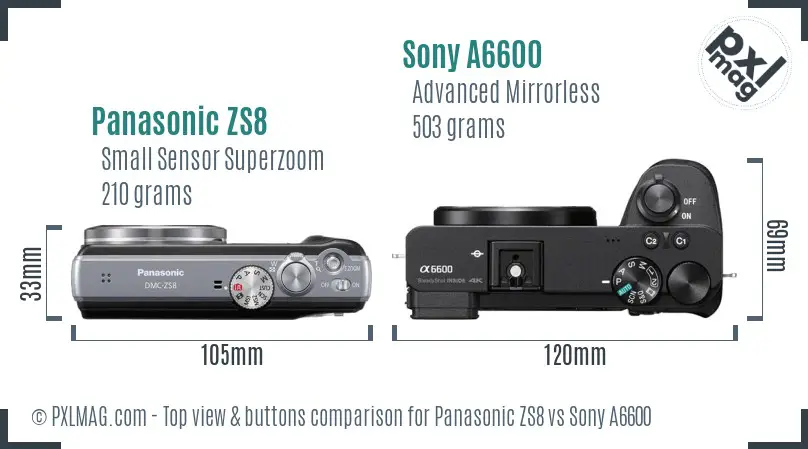 Panasonic ZS8 vs Sony A6600 top view buttons comparison