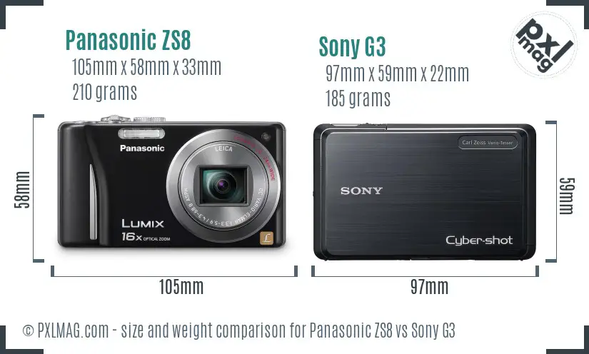 Panasonic ZS8 vs Sony G3 size comparison