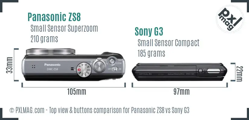 Panasonic ZS8 vs Sony G3 top view buttons comparison
