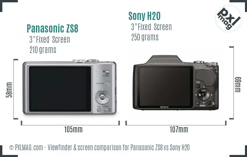 Panasonic ZS8 vs Sony H20 Screen and Viewfinder comparison