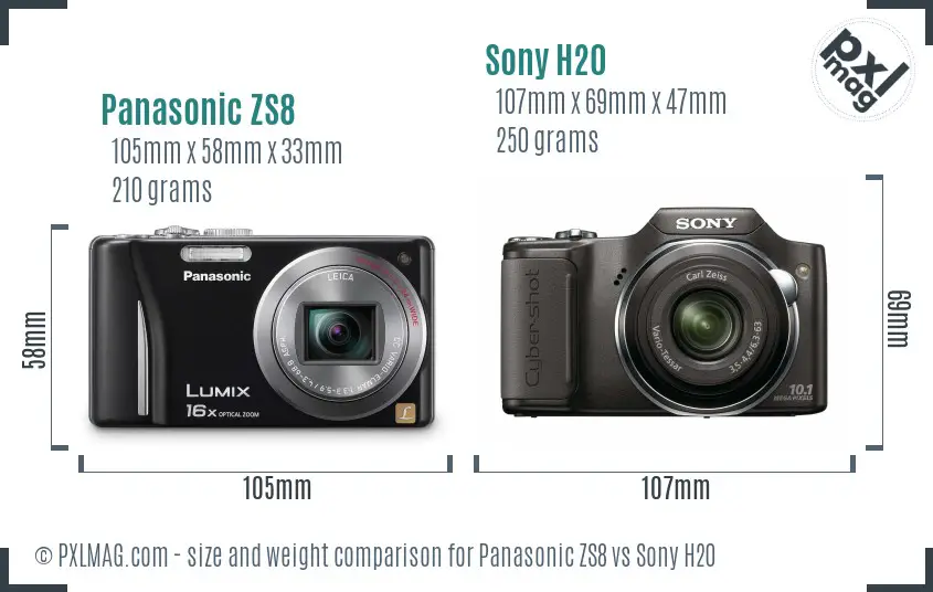 Panasonic ZS8 vs Sony H20 size comparison