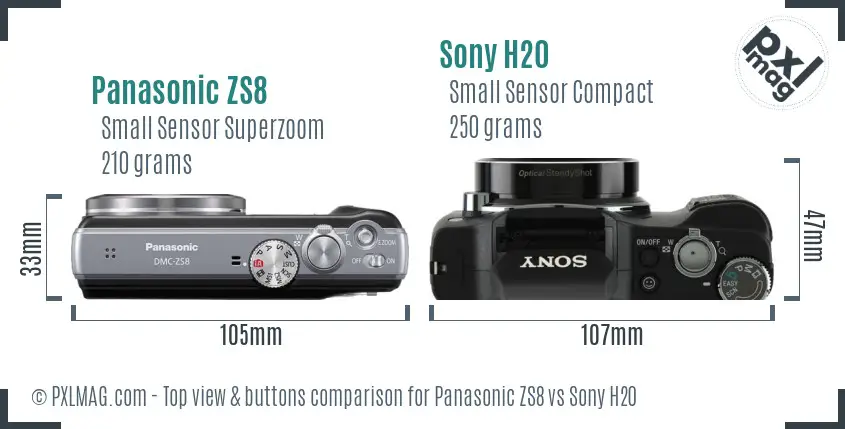Panasonic ZS8 vs Sony H20 top view buttons comparison
