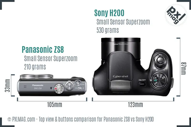 Panasonic ZS8 vs Sony H200 top view buttons comparison