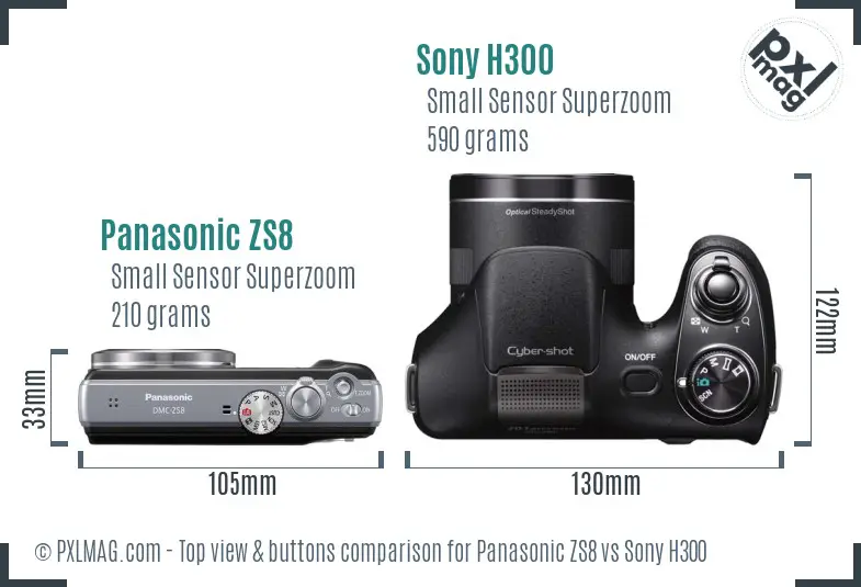 Panasonic ZS8 vs Sony H300 top view buttons comparison