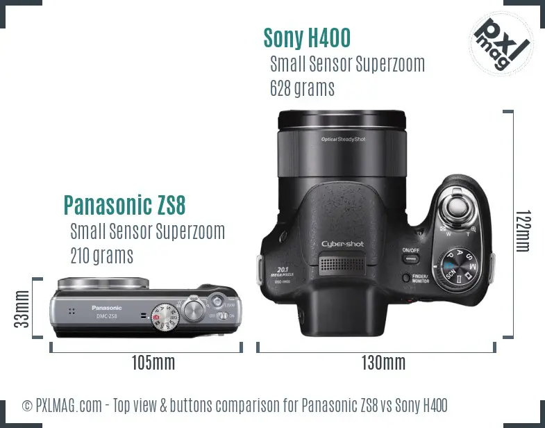 Panasonic ZS8 vs Sony H400 top view buttons comparison