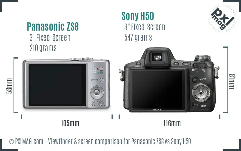 Panasonic ZS8 vs Sony H50 Screen and Viewfinder comparison
