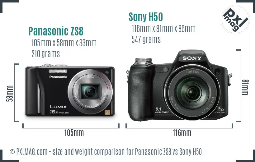 Panasonic ZS8 vs Sony H50 size comparison