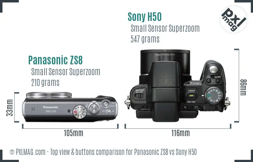 Panasonic ZS8 vs Sony H50 top view buttons comparison