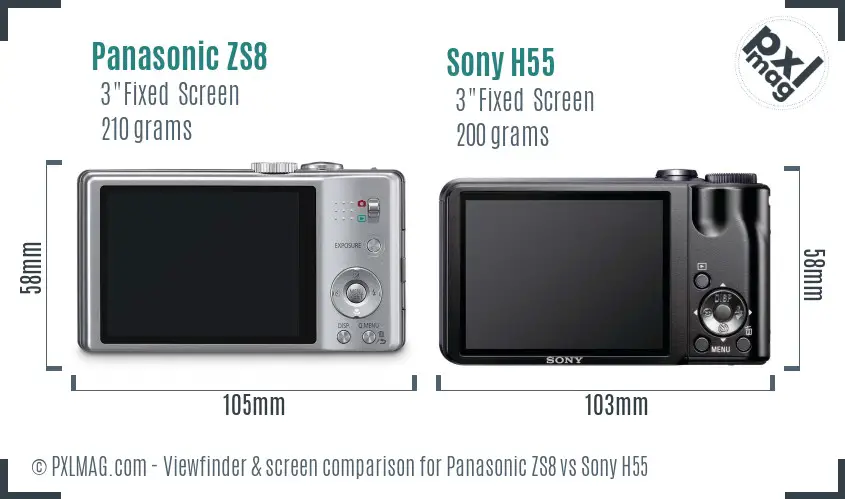 Panasonic ZS8 vs Sony H55 Screen and Viewfinder comparison