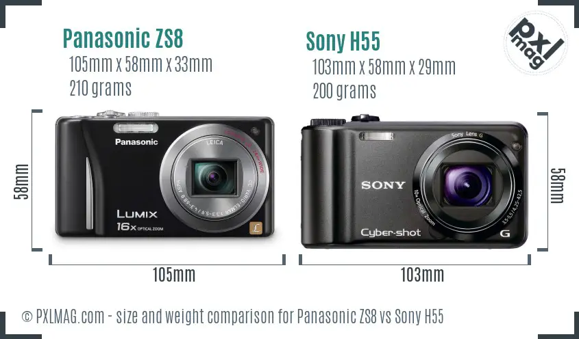 Panasonic ZS8 vs Sony H55 size comparison