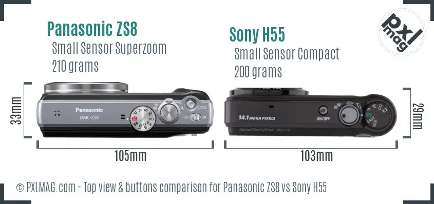 Panasonic ZS8 vs Sony H55 top view buttons comparison