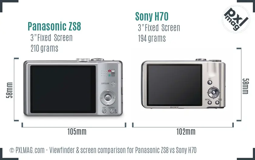 Panasonic ZS8 vs Sony H70 Screen and Viewfinder comparison