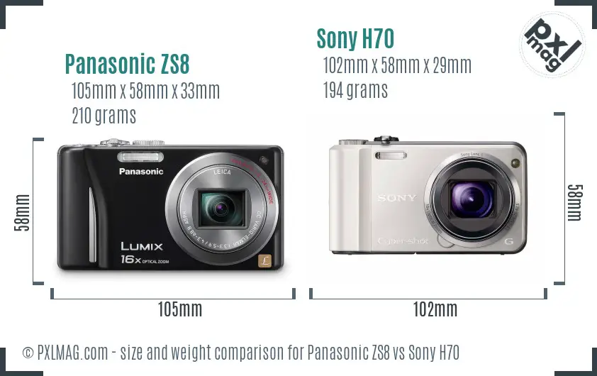 Panasonic ZS8 vs Sony H70 size comparison