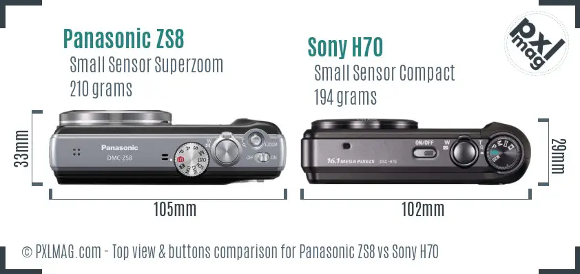 Panasonic ZS8 vs Sony H70 top view buttons comparison