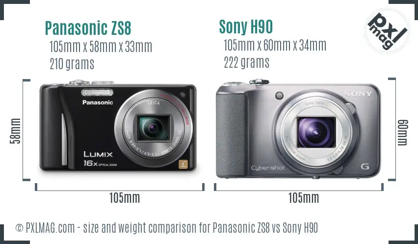 Panasonic ZS8 vs Sony H90 size comparison