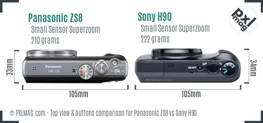 Panasonic ZS8 vs Sony H90 top view buttons comparison