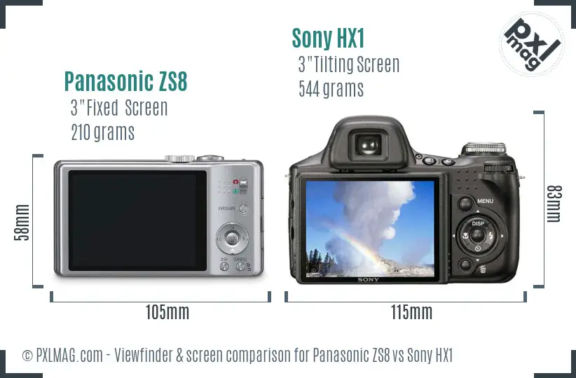 Panasonic ZS8 vs Sony HX1 Screen and Viewfinder comparison