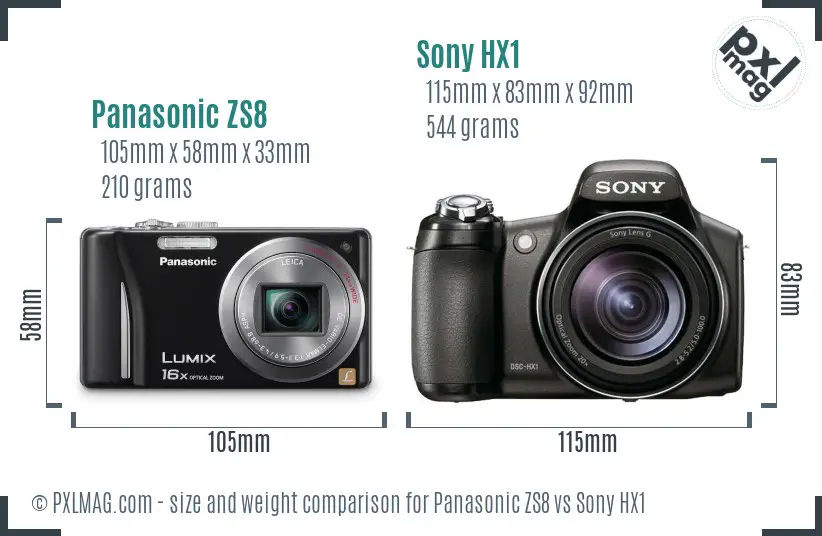 Panasonic ZS8 vs Sony HX1 size comparison