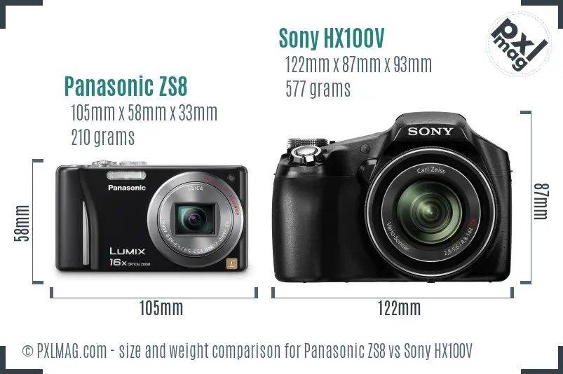 Panasonic ZS8 vs Sony HX100V size comparison