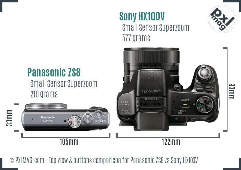 Panasonic ZS8 vs Sony HX100V top view buttons comparison