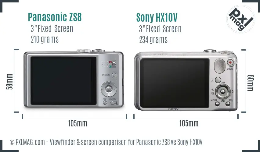 Panasonic ZS8 vs Sony HX10V Screen and Viewfinder comparison