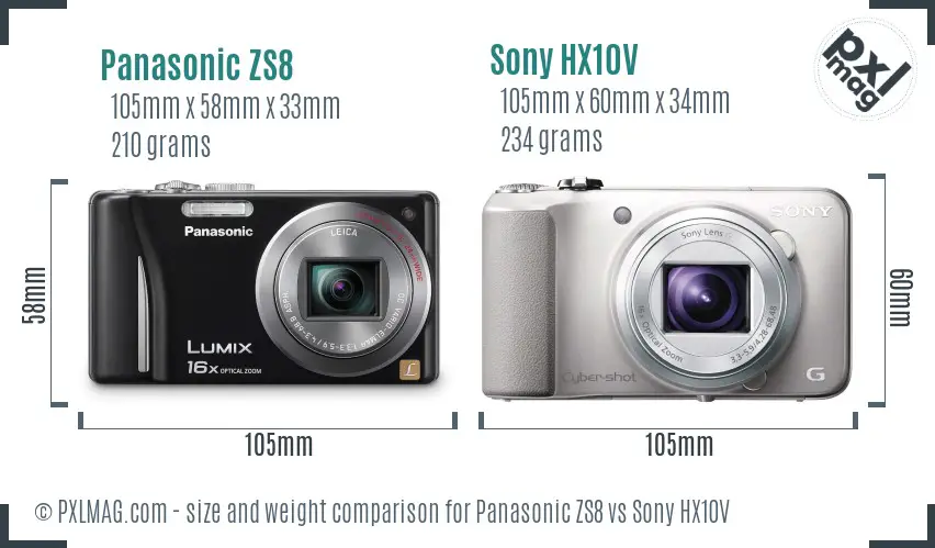 Panasonic ZS8 vs Sony HX10V size comparison