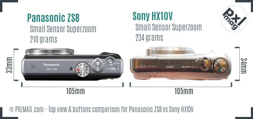 Panasonic ZS8 vs Sony HX10V top view buttons comparison