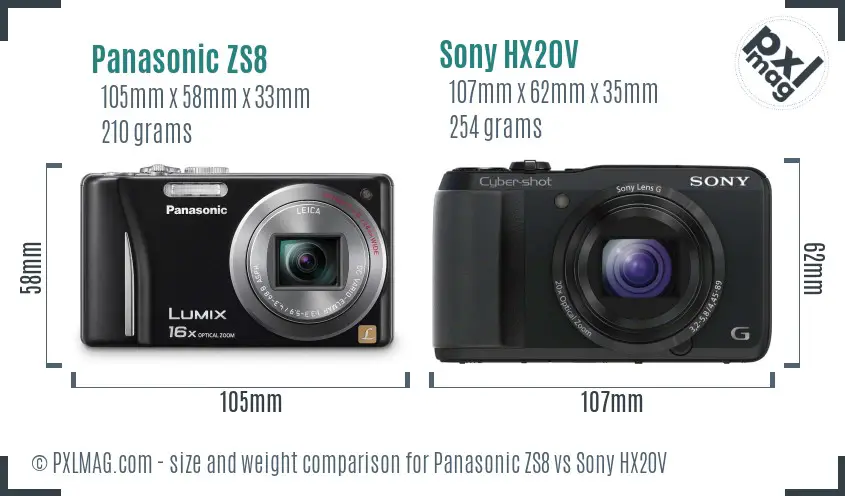 Panasonic ZS8 vs Sony HX20V size comparison