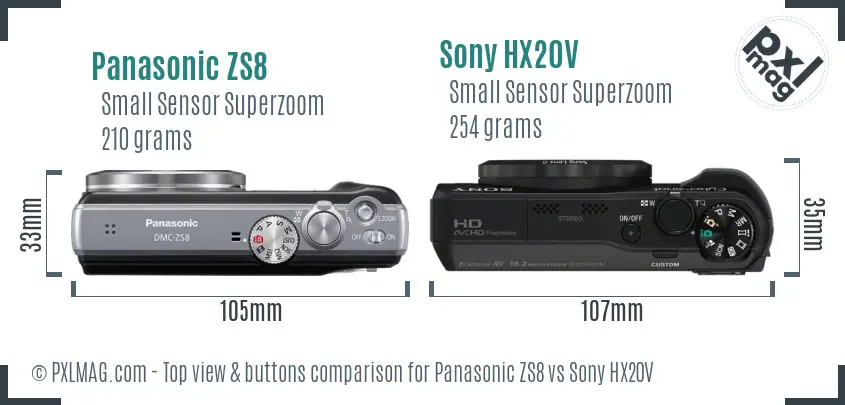 Panasonic ZS8 vs Sony HX20V top view buttons comparison