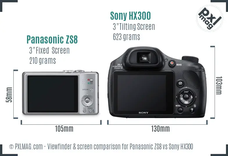 Panasonic ZS8 vs Sony HX300 Screen and Viewfinder comparison
