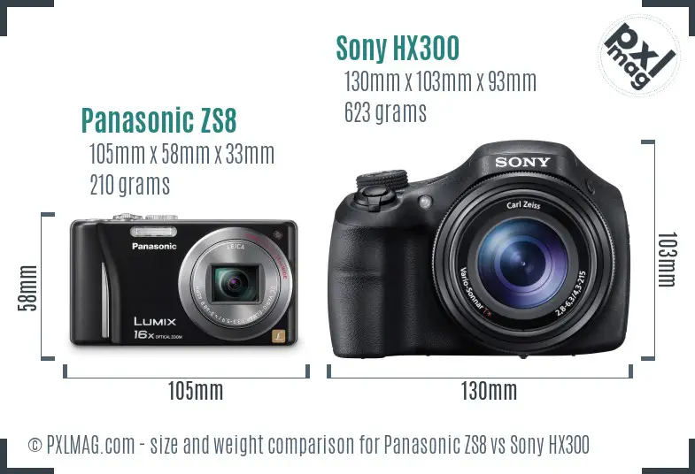 Panasonic ZS8 vs Sony HX300 size comparison