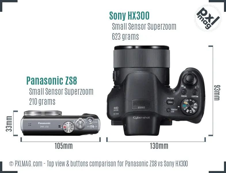 Panasonic ZS8 vs Sony HX300 top view buttons comparison