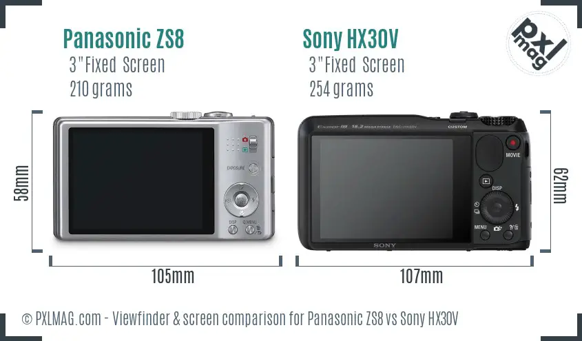 Panasonic ZS8 vs Sony HX30V Screen and Viewfinder comparison