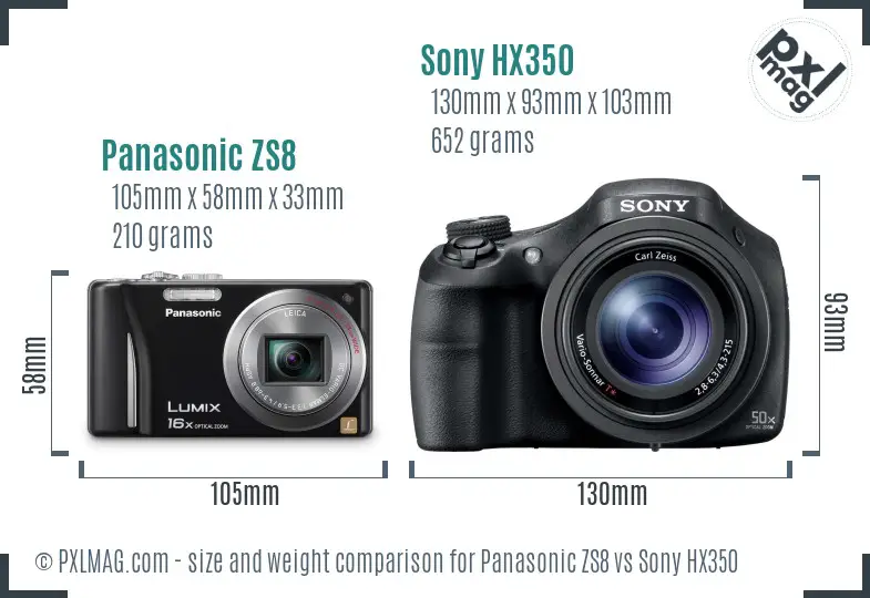 Panasonic ZS8 vs Sony HX350 size comparison