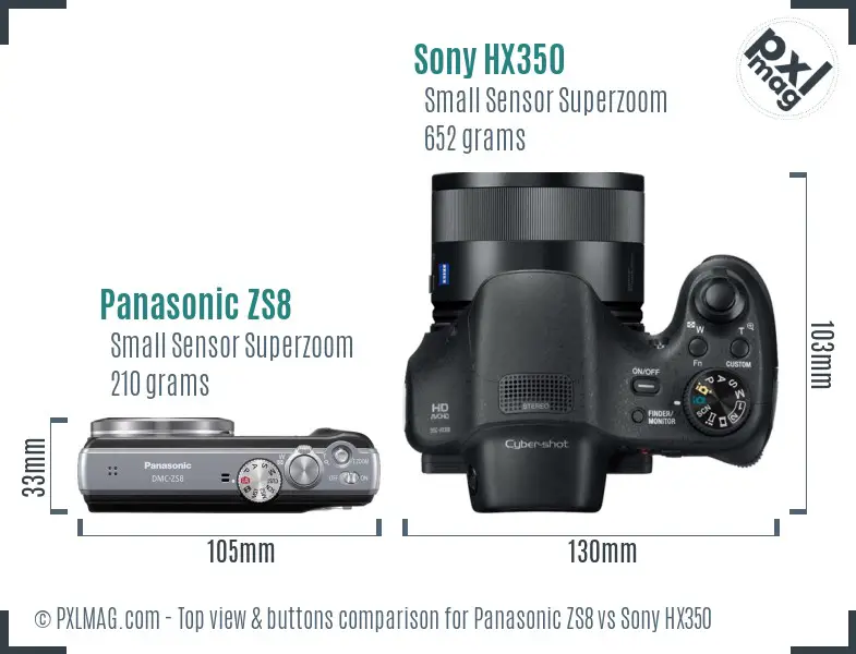 Panasonic ZS8 vs Sony HX350 top view buttons comparison