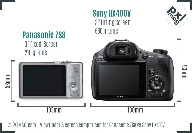 Panasonic ZS8 vs Sony HX400V Screen and Viewfinder comparison