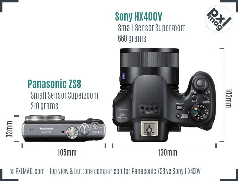 Panasonic ZS8 vs Sony HX400V top view buttons comparison