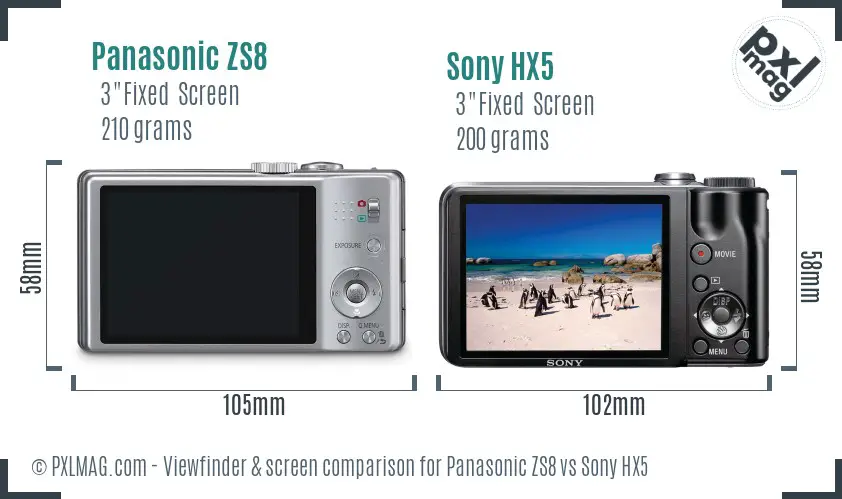 Panasonic ZS8 vs Sony HX5 Screen and Viewfinder comparison