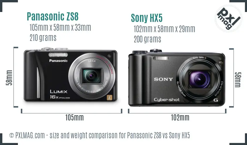 Panasonic ZS8 vs Sony HX5 size comparison