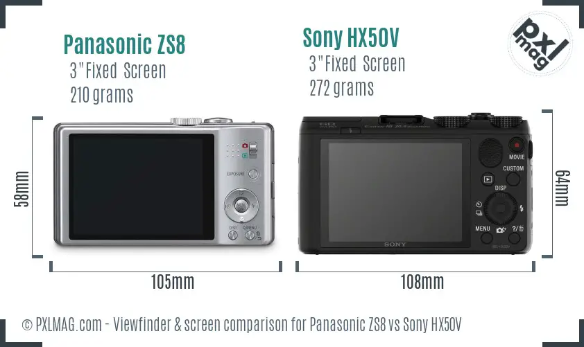 Panasonic ZS8 vs Sony HX50V Screen and Viewfinder comparison