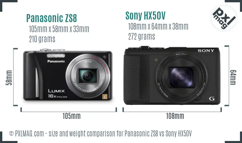 Panasonic ZS8 vs Sony HX50V size comparison