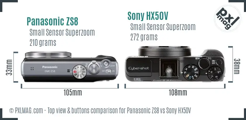 Panasonic ZS8 vs Sony HX50V top view buttons comparison