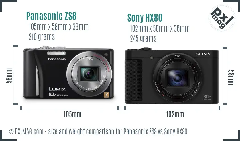 Panasonic ZS8 vs Sony HX80 size comparison