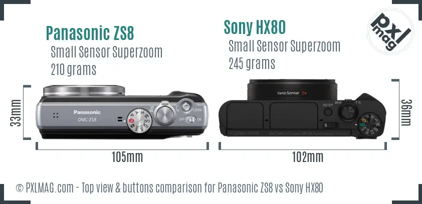 Panasonic ZS8 vs Sony HX80 top view buttons comparison